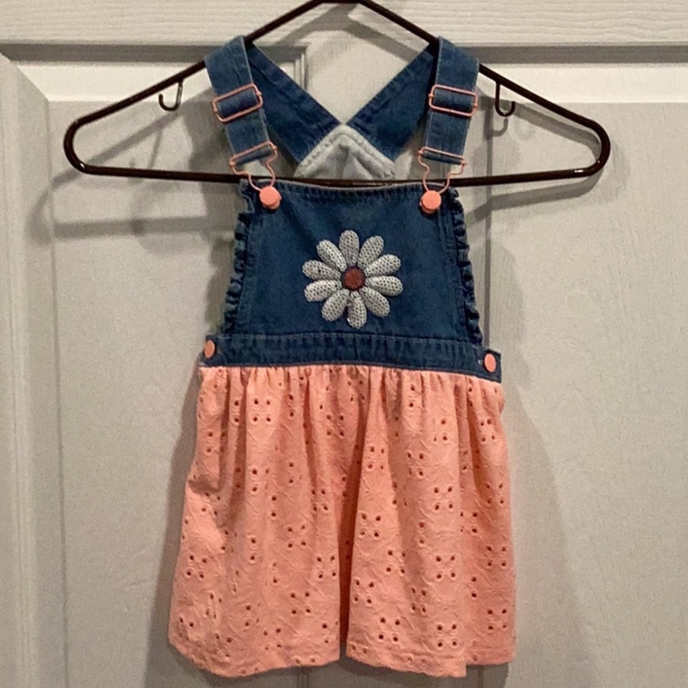 Denim and Pink Kids Overalls Dress